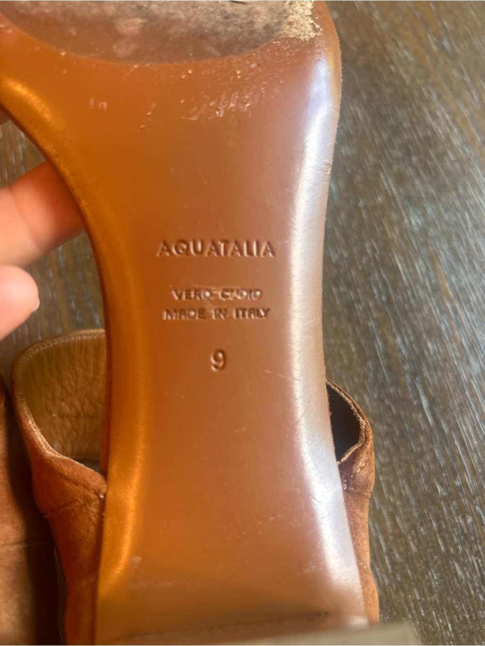 Aquatalia Nala Tan Suede and Leather Block Heel Sandals - Picture 5 of 11